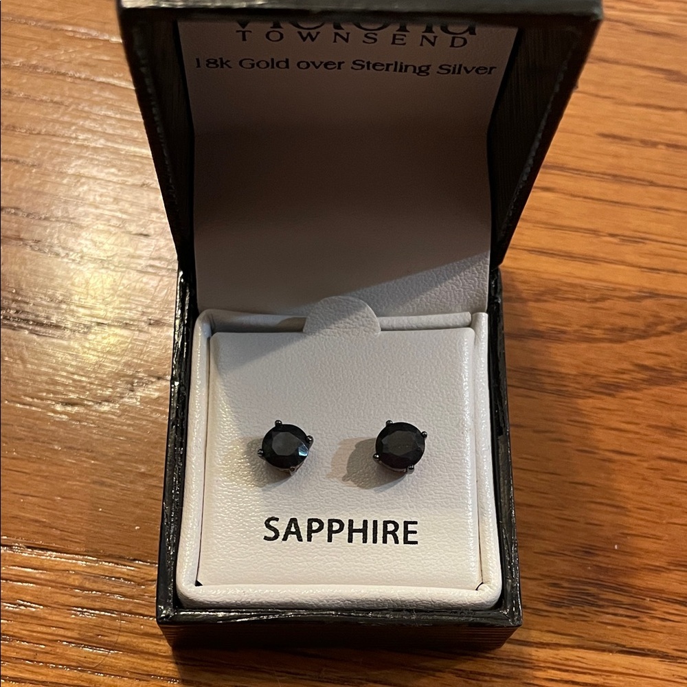Sapphire Stud Earrings in 18k Gold over Sterling Silver